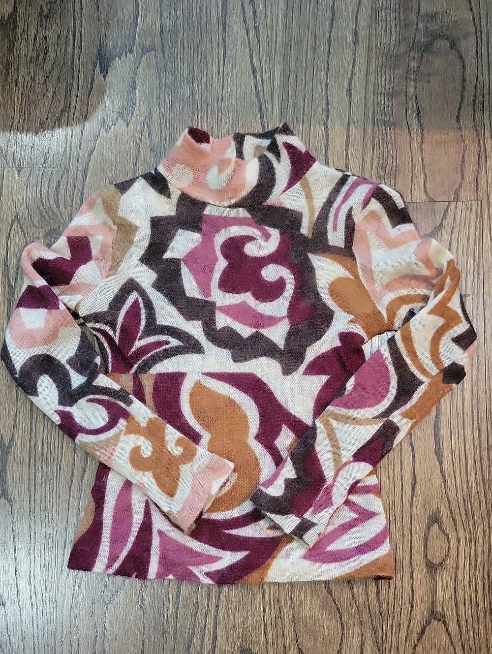 Missoni Geometric Turtleneck  in Burgundy, Pink & Camel And Olive